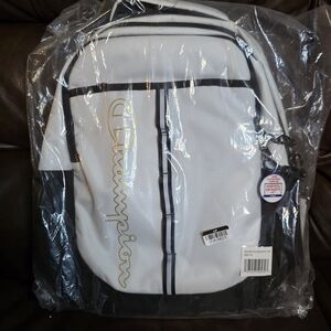 Champion White and Black Backpack with Gold Accent